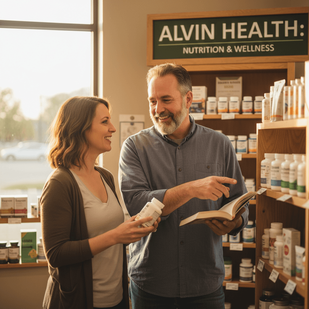 Jason Goble providing guidance to a customer at Alvin Health