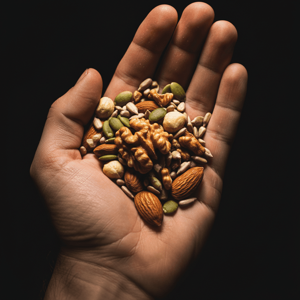 Handful of raw nuts and seeds