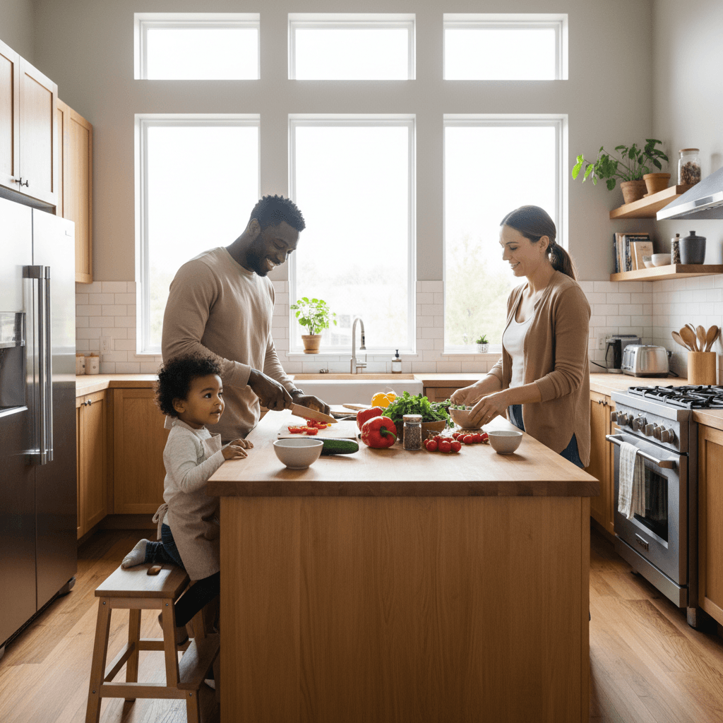 Family preparing a healthy meal together