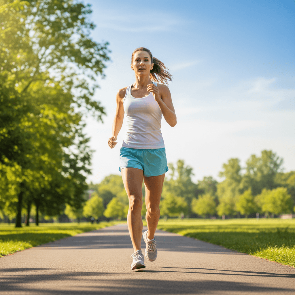 Woman jogging outdoors in morning light
